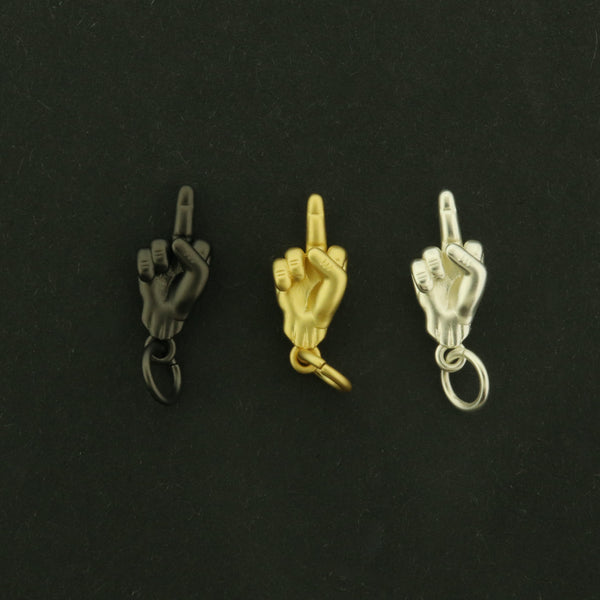 18k Gold Middle Finger Charm - Hand Symbol Pendants - 18k Matte Gold Plated - Choose Your Tone