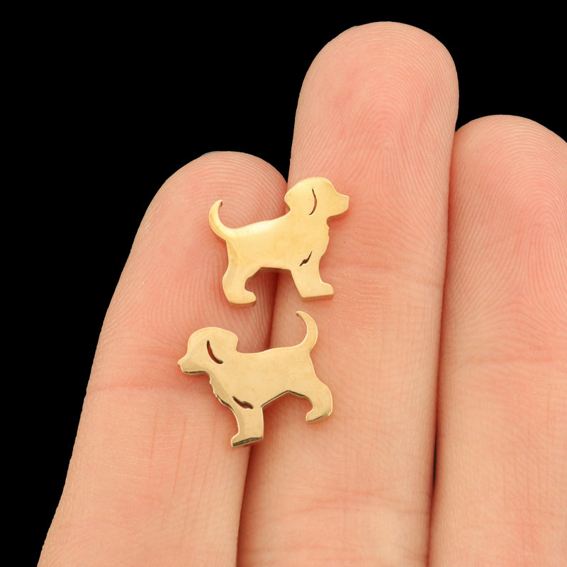 Puppy Stainless Steel Earring Studs - 1 Pair - Choose Your Tone!