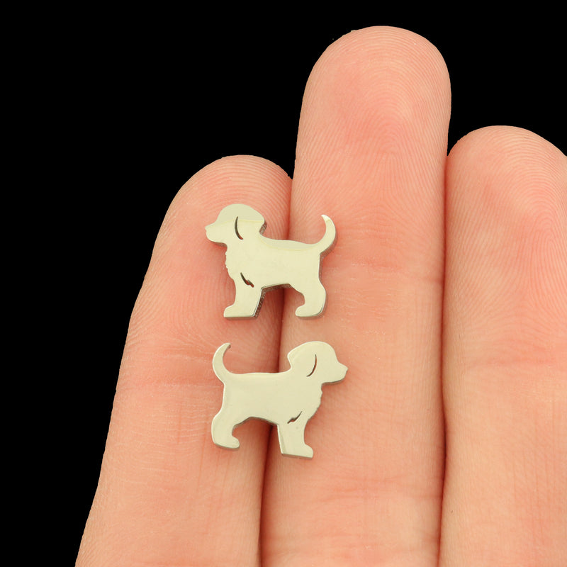 Puppy Stainless Steel Earring Studs - 1 Pair - Choose Your Tone!