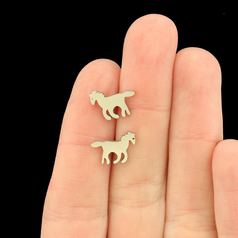 Horse Stainless Steel Earring Studs - 1 Pair - Choose Your Tone!