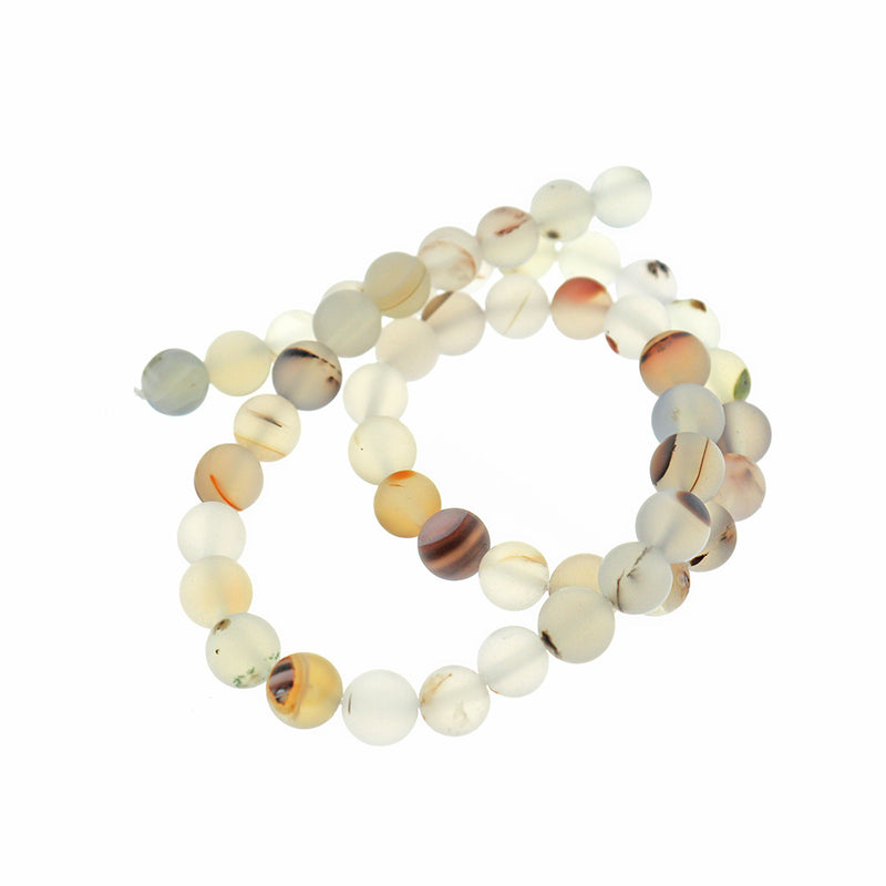 Round Natural Agate Beads 4mm -10mm - Choose Your Size - Frosted Dendritic Grey - 1 Full 14.76" Strand - BD2530