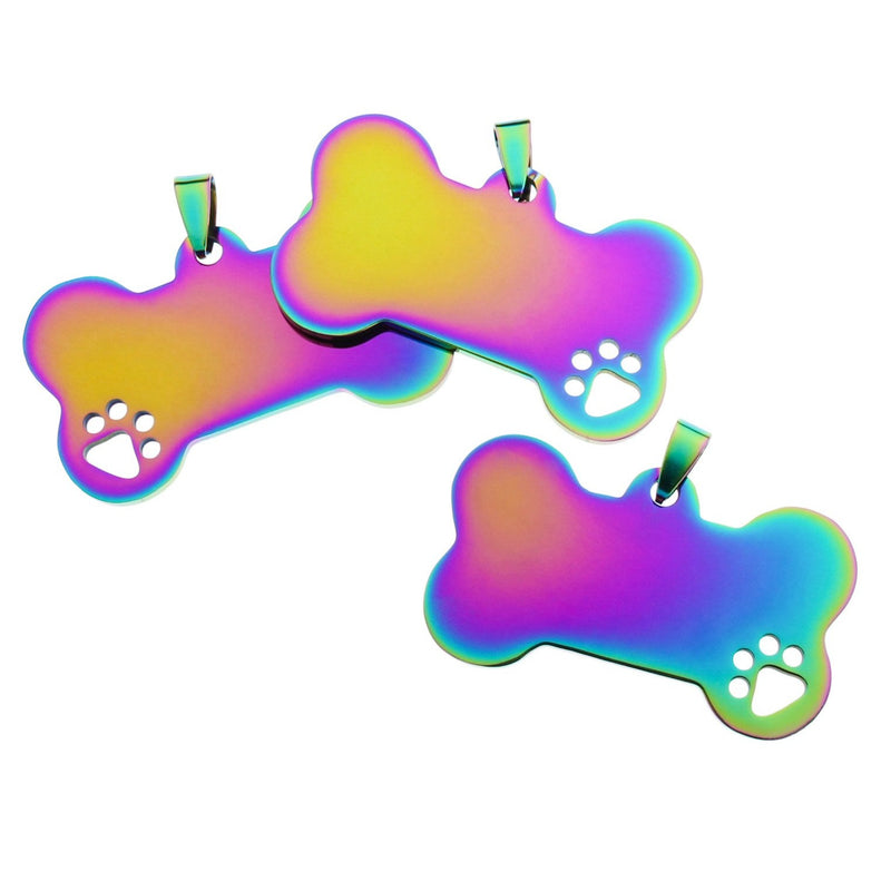 Dog Bone Tag Stamping Blank - Rainbow Electroplated Stainless Steel 