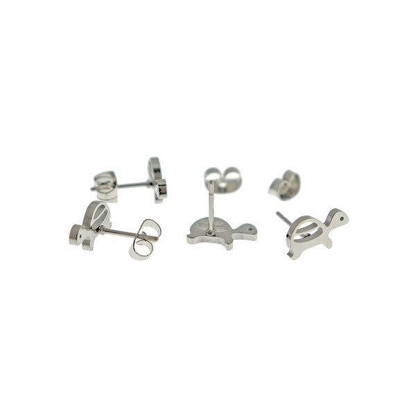 Boucles d'oreilles en acier inoxydable argenté - Clous de tortue - 11 mm x 6 mm - 2 pièces 1 paire - ER1001