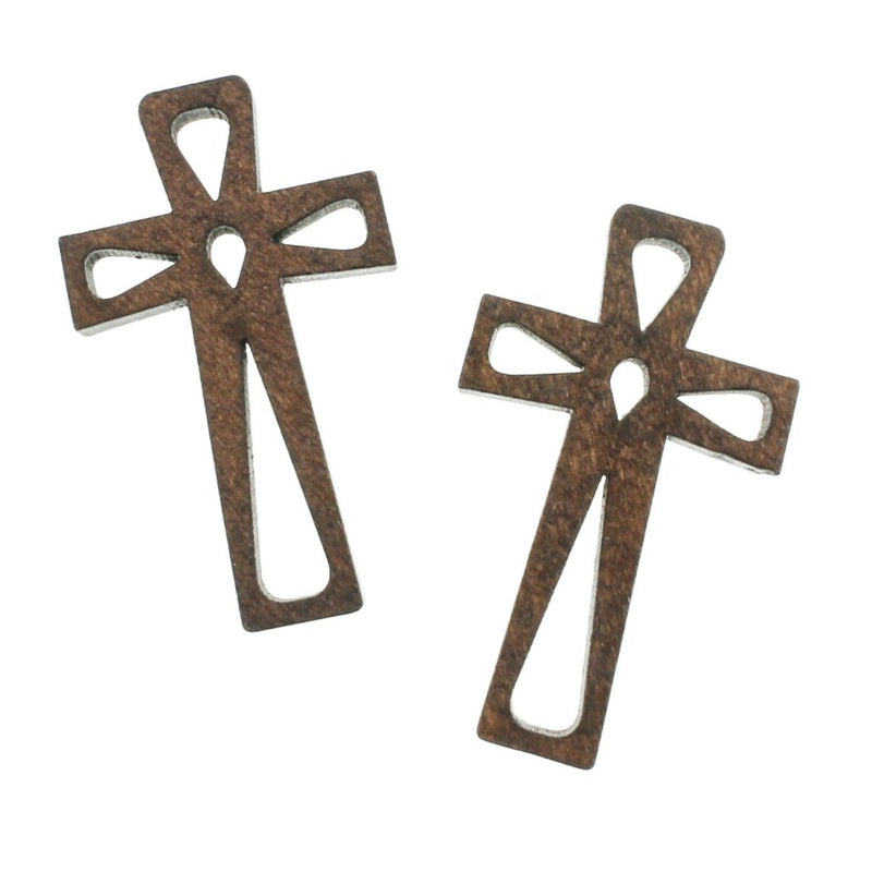 10 Cross Natural Wood Charms - WP214