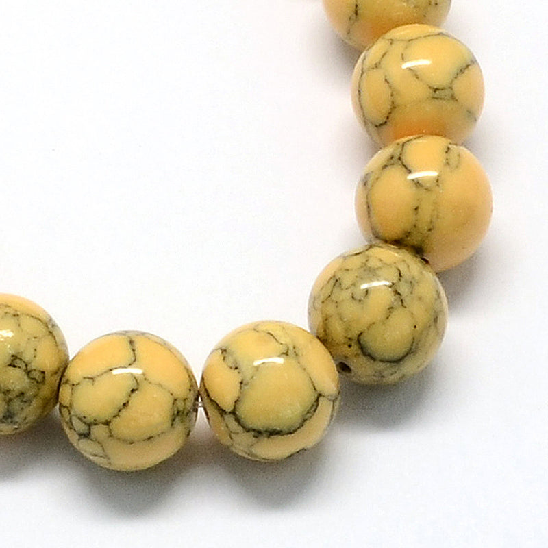 Perles rondes en Howlite Naturelle 4mm - Teinté Jaune et Noir - 1 Rang 95 Perles - BD998