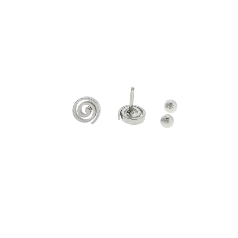 Stainless Steel Earrings - Spiral Studs - 6mm x 4mm - 2 Pieces 1 Pair - ER076