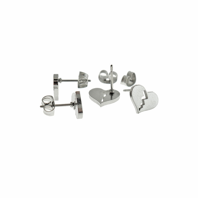 Stainless Steel Earrings - Broken Heart Studs - 10mm - 1 Pair - Choose Your Tone!