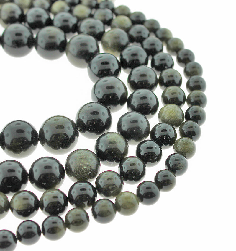 Perles d'obsidienne rondes 8mm -14mm - Choisissez votre taille - Obsidienne dorée - 1 brin complet de 15,5" - BD1854