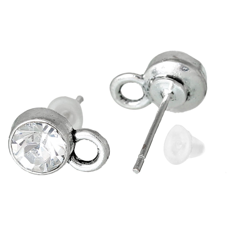 Boucles d'oreilles argentées - Clou avec bouchon - 10,5 mm x 7 mm - 2 pièces 1 paire - FD187