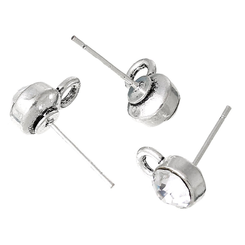 Boucles d'oreilles argentées - Clou avec bouchon - 10,5 mm x 7 mm - 2 pièces 1 paire - FD187