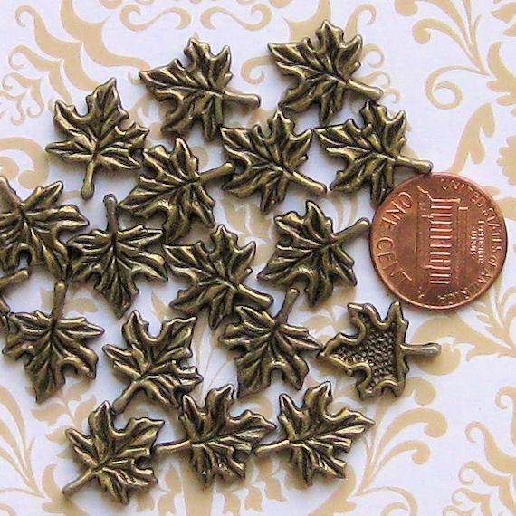 10 Maple Leaf Antique Bronze Tone Charms - BC220