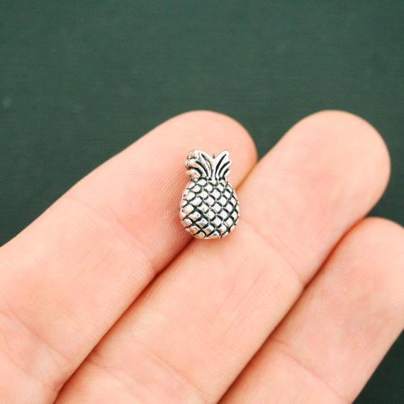 Perles intercalaires ananas 12 mm x 8 mm x 6 mm - ton argent - 10 perles - SC2025