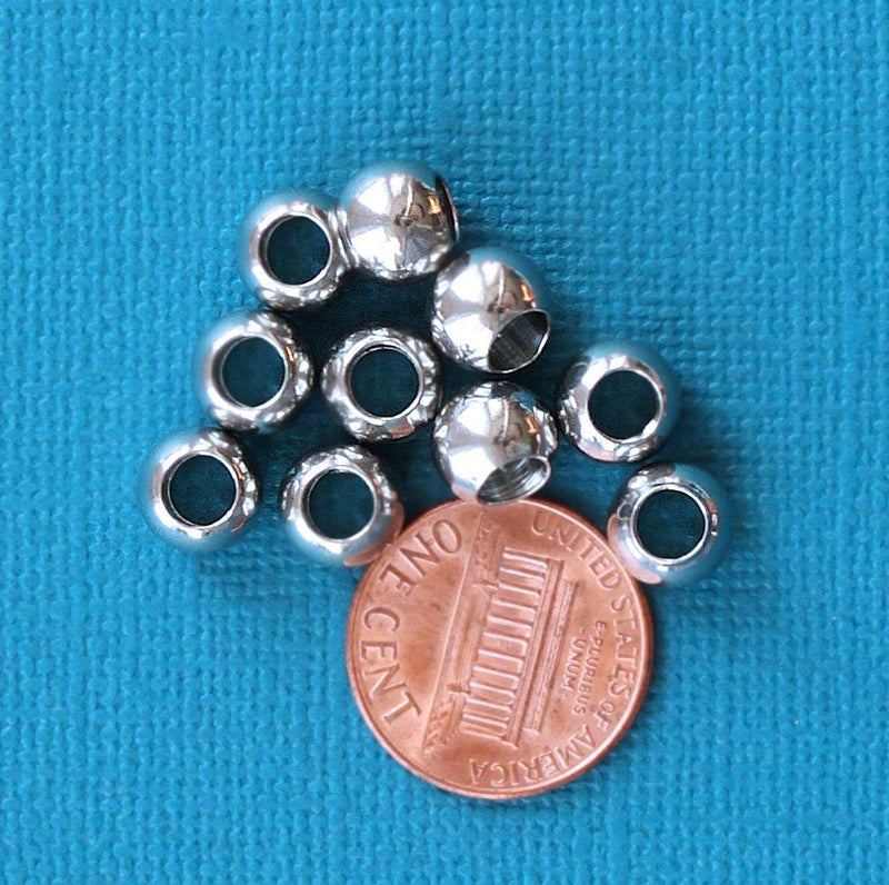 Round Stainless Steel Spacer Beads 5.5mm x 8mm - Silver Tone - 10 Beads - FD244