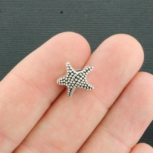 Starfish Spacer Beads 12mm x 12mm x 7mm - Silver Tone - 10 Beads - SC217