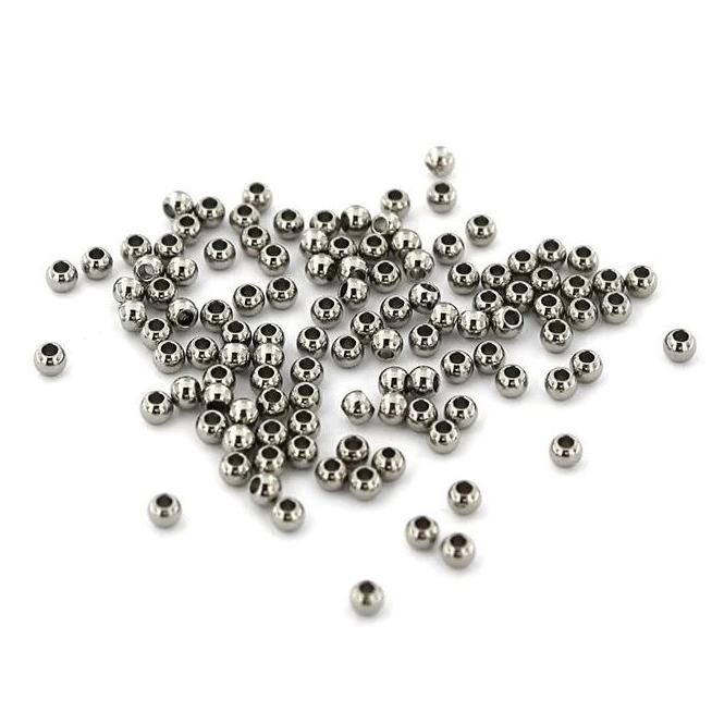 Round Stainless Steel Spacer Beads 2.5mm x 2mm - Silver Tone - 100 Beads - FD670