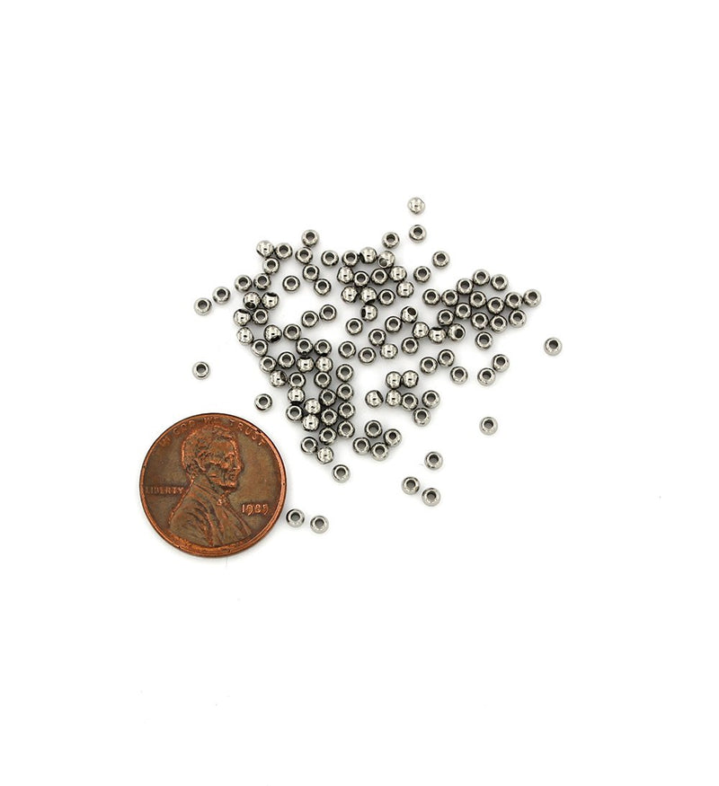 Round Stainless Steel Spacer Beads 2.5mm x 2mm - Silver Tone - 100 Beads - FD670