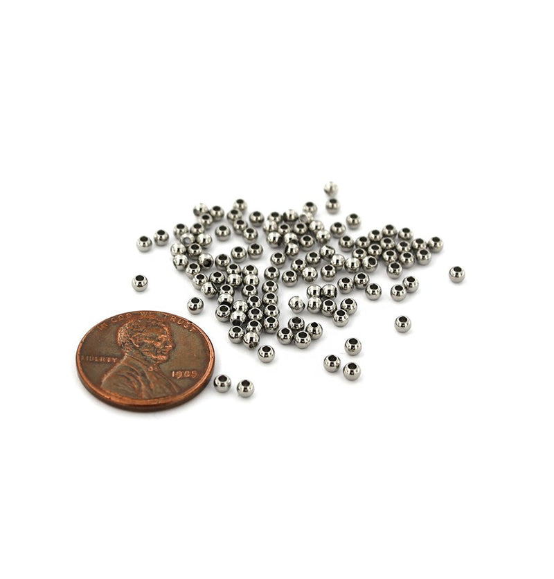 Round Stainless Steel Spacer Beads 2.5mm x 2mm - Silver Tone - 100 Beads - FD670