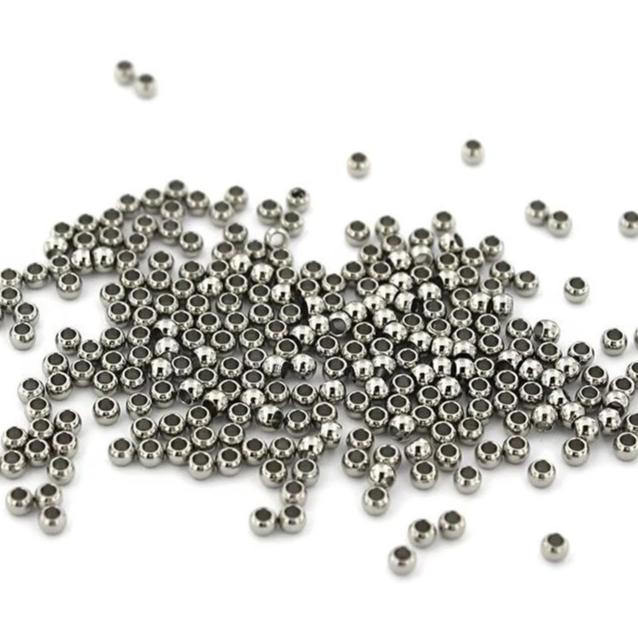 Round Spacer Beads 2mm x 1.5mm - Silver Tone - 100 Beads - FD669