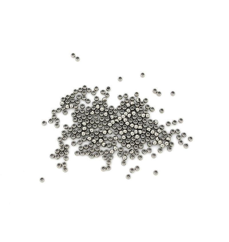 Round Spacer Beads 2mm x 1.5mm - Silver Tone - 100 Beads - FD669