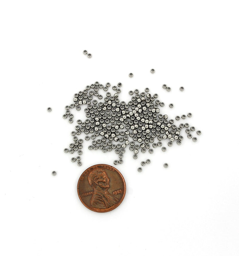 Round Spacer Beads 2mm x 1.5mm - Silver Tone - 100 Beads - FD669