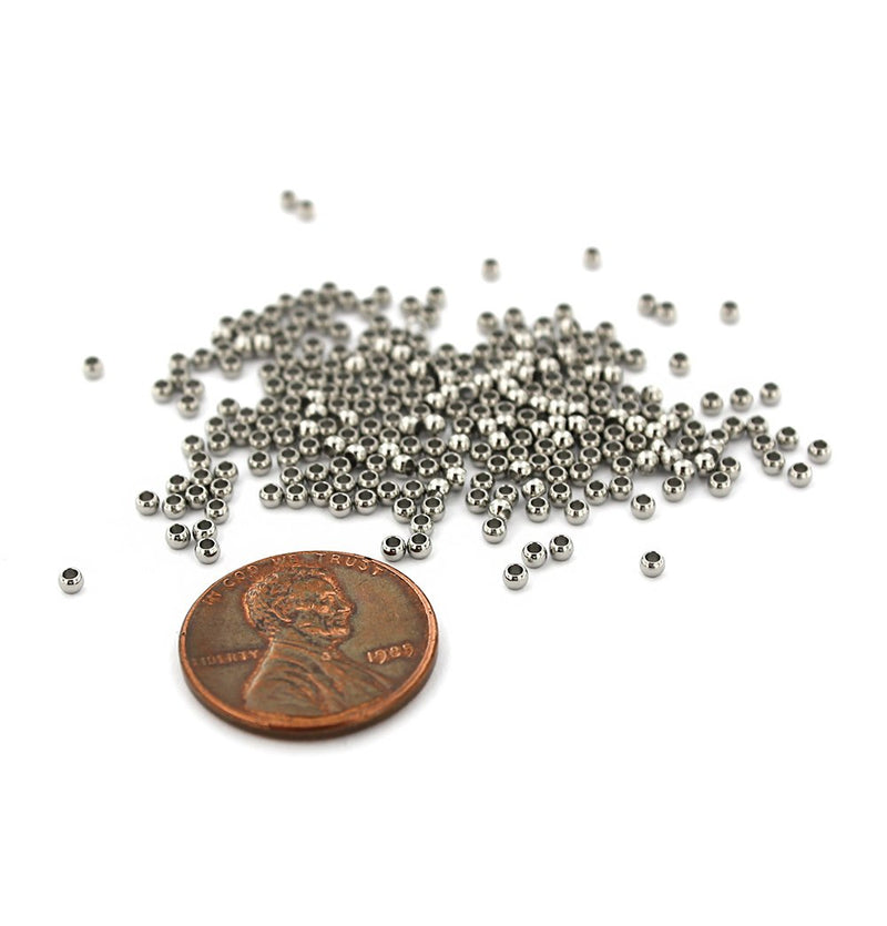 Round Spacer Beads 2mm x 1.5mm - Silver Tone - 100 Beads - FD669