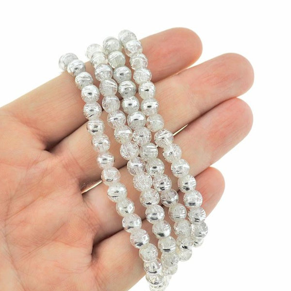 Round Glass Beads 6mm - Silver Drawbench Clear Ice Crackle - 1 Strand 140 Beads - BD2357