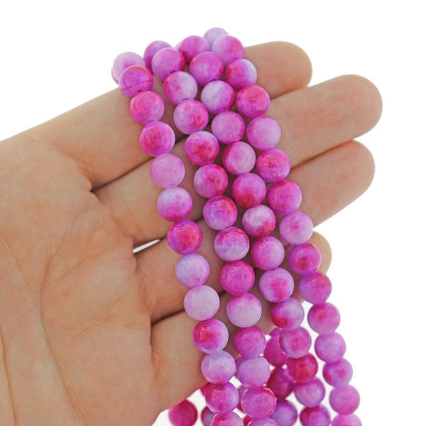 Perles Jade Naturelles Rondes 8mm - Rose Confit et Lavande - 1 Rang 50 Perles - BD2558