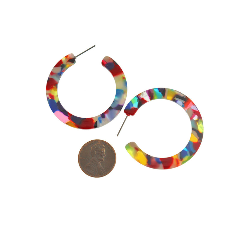 Half Hoop Stainless Steel and Resin Earrings - Rainbow - 2 Pieces 1 Pair - ER075