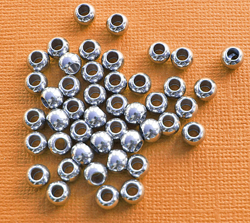 Round Spacer Beads 6mm x 6mm - Silver Tone - 35 Beads - FD099