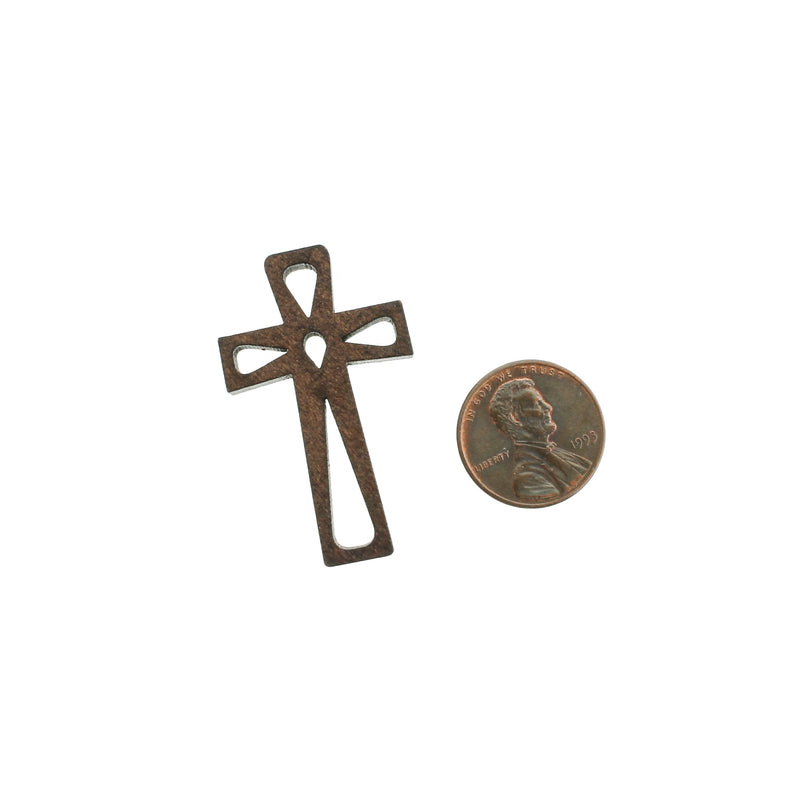 10 Cross Natural Wood Charms - WP214