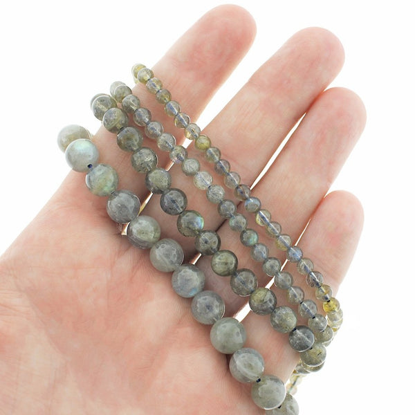 Perles rondes en labradorite naturelle 4 mm - 8 mm - Choisissez votre taille - Gris - 1 brin complet de 15 po - BD1847