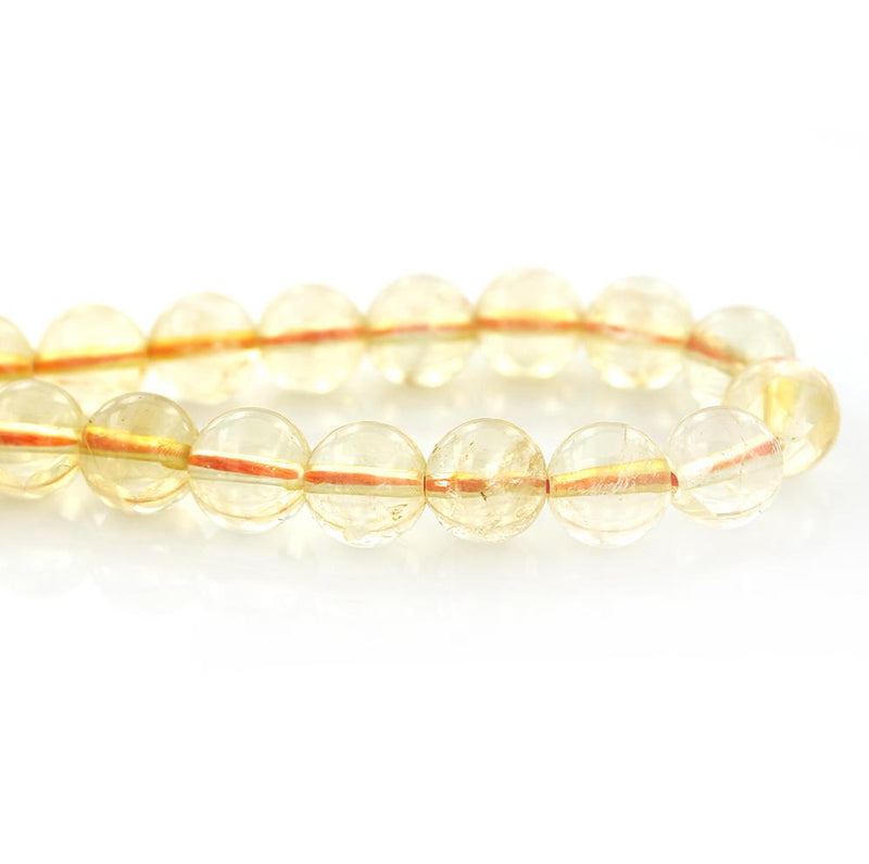 Perles rondes en citrine naturelle 8 mm - Jaune doux - 15 perles - BD1746 