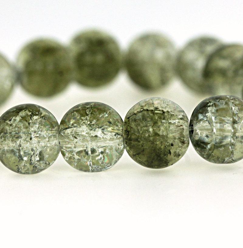 Perles de Verre Rondes 10mm - Craquelé Vert Olive et Clair - 15 Perles - BD542