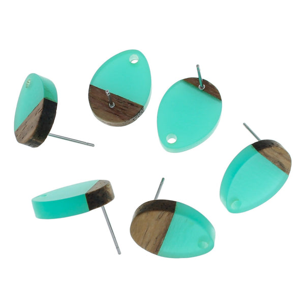 Wood Stainless Steel Earrings - Resin Teardrop Studs - 1 Pair - Choose from 7 Colors!