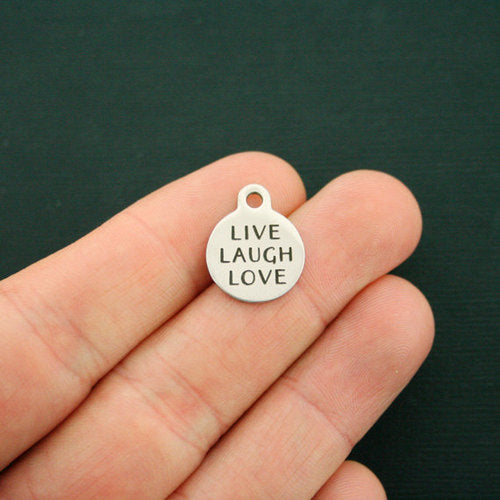 Live Laugh Love Stainless Steel Small Round Charms - BFS002-1659