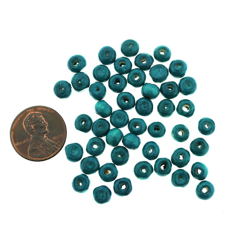 Perles Bois Rondes 6mm - Sarcelle - 50g 670 Perles - BD903