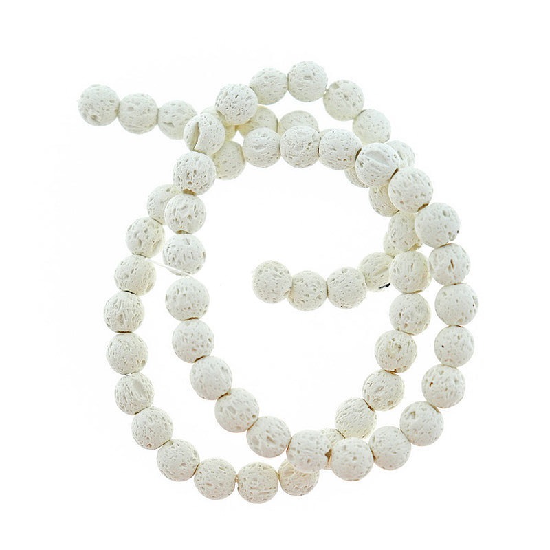 Perles Rondes de Lave Naturelle 6mm - Blanc - 1 Rang 63 Perles - BD2561