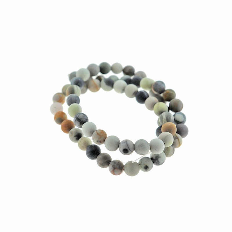 Perles rondes en jaspe naturel Picasso 6 mm - Granit givré et sable - 1 brin 63 perles - BD293