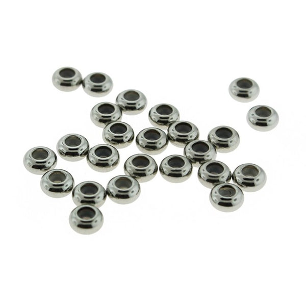 Round Stainless Steel Rubber Stopper Beads 6mm x 6mm - Silver Tone - 4 Beads - FD823