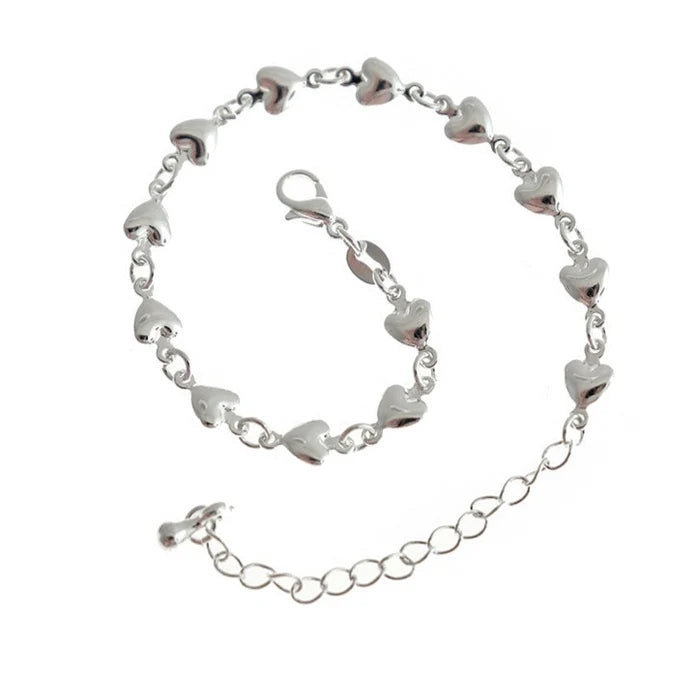 Bracelets à maillons de chaîne de ton argent coeur 6" Plus Extender - 5mm - 5 Bracelets - N282