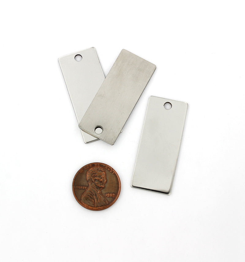 Rectangle Stamping Blanks - Stainless Steel - 37.8mm x 16mm - 2 Tags - FD743