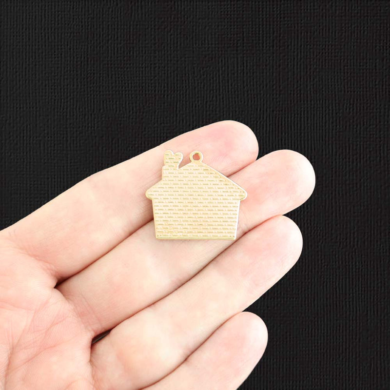 2 Gingerbread House Gold Tone Enamel Charms - E1168