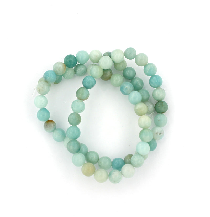 Perles Rondes Amazonite Naturelle 6mm - Bleu Pastel et Vert - 1 Rang 63 Perles - BD511