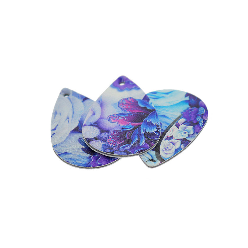 Pendentifs en forme de larme en similicuir - Floral violet - 4 pièces - LP025