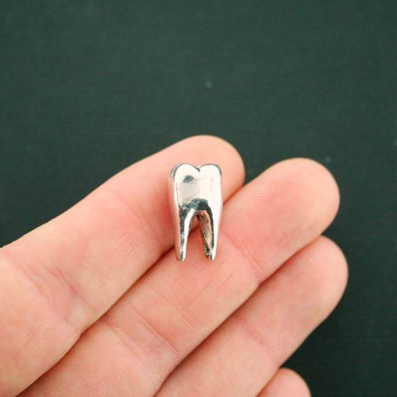 Tooth Spacer Beads 19mm x 9mm - Silver Tone - 2 Beads - SC6817