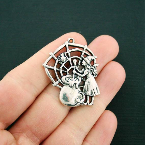 2 Witch Antique Silver Tone Charms - SC2993