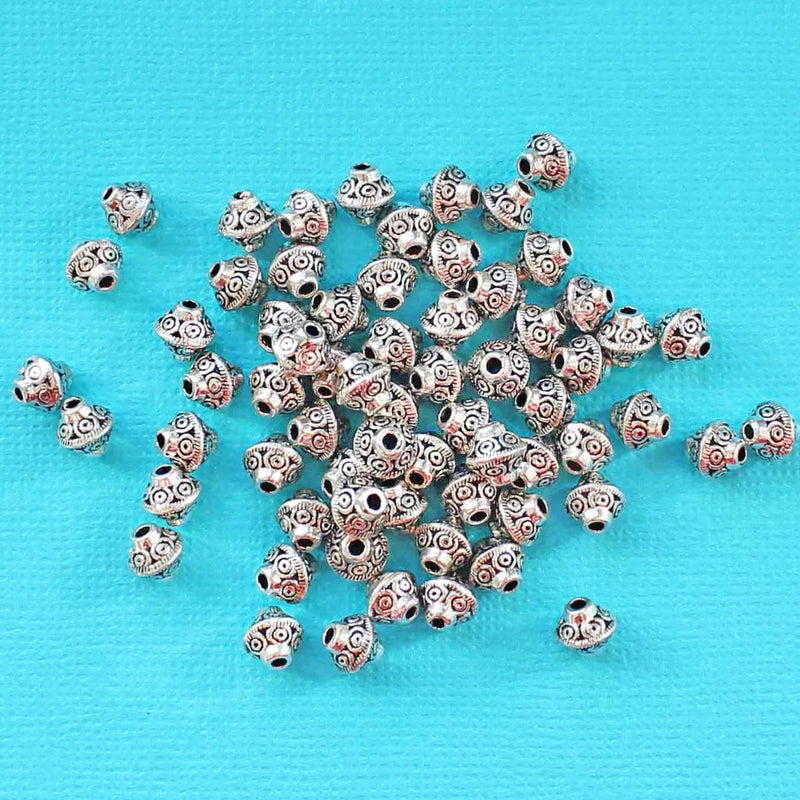 Bicone Spacer Beads 6mm - Silver Tone - 20 Beads - SC5788