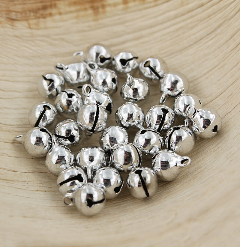 25 Jingle Bells Charms Silver Tone 3D - Z176