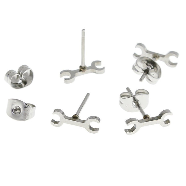 Stainless Steel Earrings - Wrench Studs - 10mm x 3mm - 2 Pieces 1 Pair - ER421