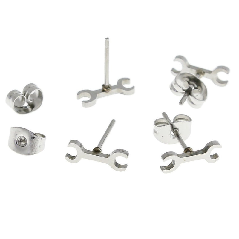 Stainless Steel Earrings - Wrench Studs - 10mm x 3mm - 2 Pieces 1 Pair - ER421